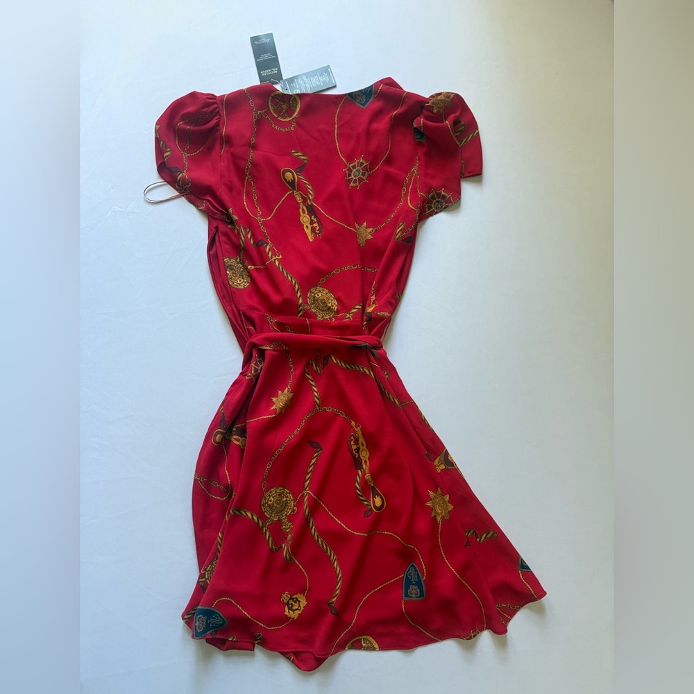 Ralph Lauren Red and Gold Patterned Mini Dress